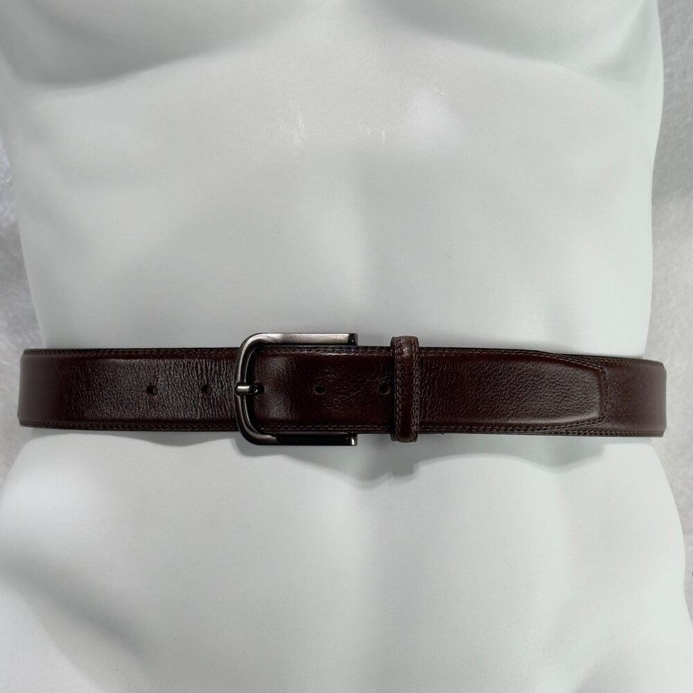 FLAG Ltd Mens Genuine Leather Brown Belt Silver Buckle Adjustable Fit Size 34